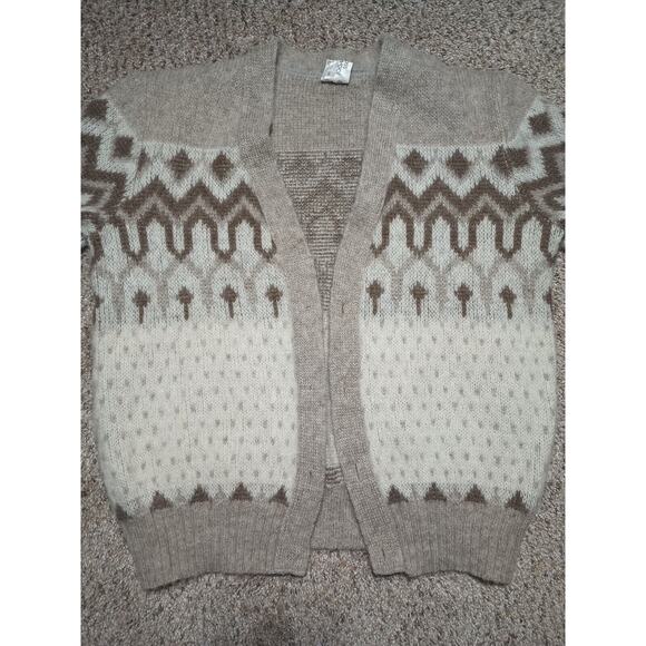 Alafoss Icewool Cardigan Sweater Size Large Vintage Ivory Brown Iceland Wool - Picture 2 of 11